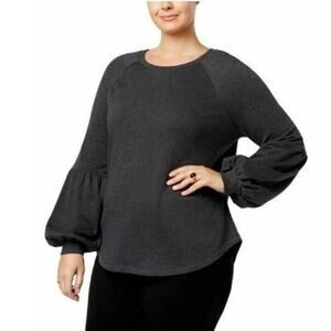 NWT Style&Co Plus Size 0X Bishop Sleeve Heather Black Sweatshirt L/S Shirt